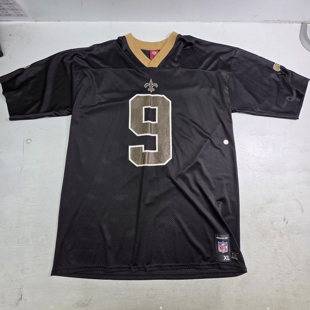 Drew Brees New Orleans Saints Jersey #9 Reebok NFL Mens XL Black Gold HOF 2026